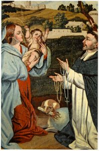 The Virgin Mary presents Jesus to St. Dominic by Spanish School